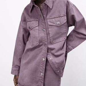 Zara Women's Purple Oversized Denim Snap Button Down Shirt Shacket